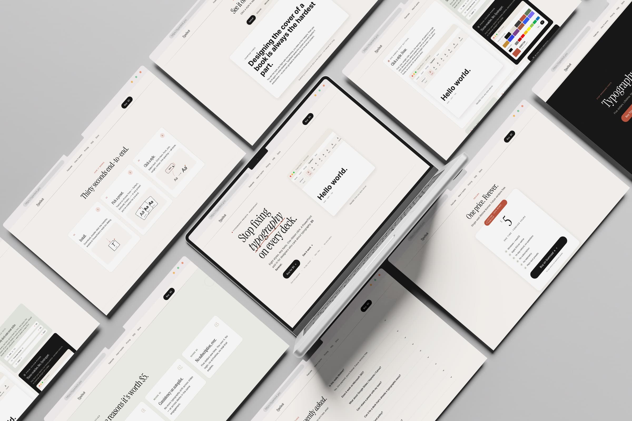 A montage of the TypeDeck marketing site and the PowerPoint add-in at angles